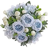karoro 2 Bunches Artificial Peonies Flowers Small Silk Blue Peonies Fake Hydrangea Flowers Arrangements Table Centerpiece Faux Flores for Bridal Wedding Home Decor (2, Blue White)