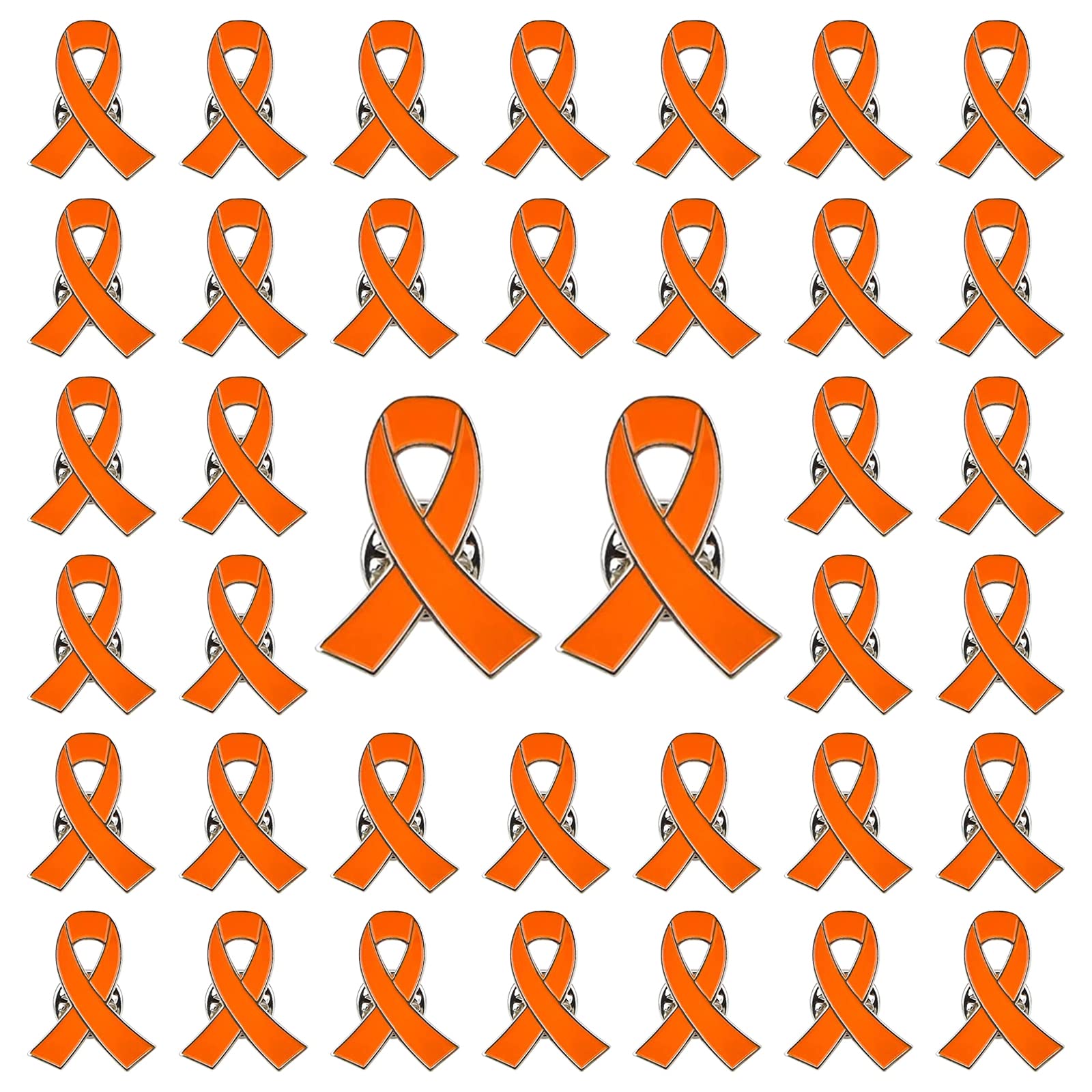 WANDIC Orange Ribbon Pin, 50Pcs Orange Ribbon Brooches Hope Enamel Jewelry Pins, Leukemia Awareness Kidney Cancer Multiple Sclerosis Gun Violence Awareness Brooches