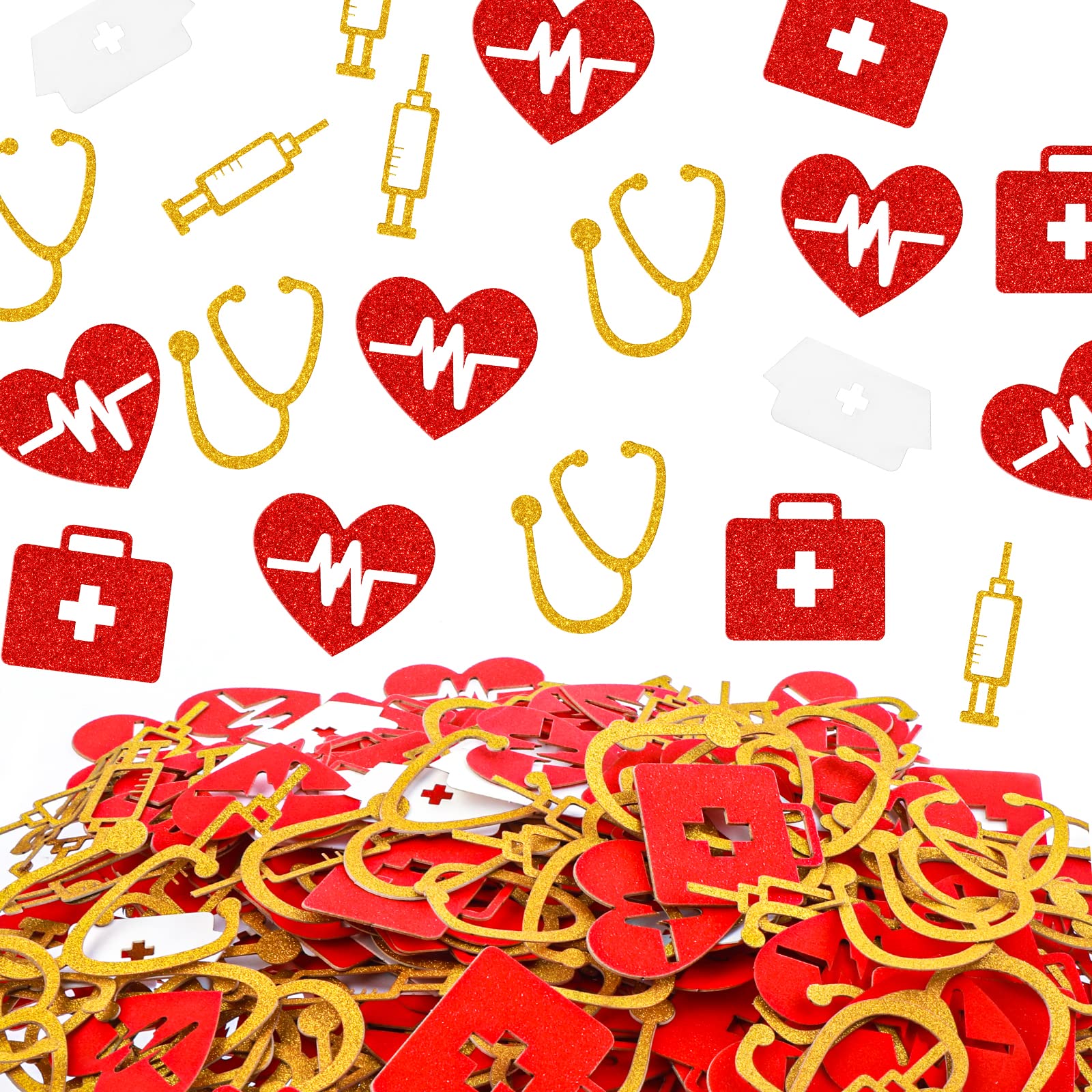 Prasacco 300pcs Nurse Confetti - Gold, Red, White - Nurse Graduation, Party - Cardboard, Paper - Festive, Glitter - Choking Hazard - Small Parts
