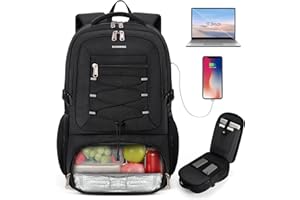 RAINSMORE Insulated Lunch Backpack for Men Women, 17.3 Inch Laptop Backpack with lunch compartment and USB Port and TSA Appro