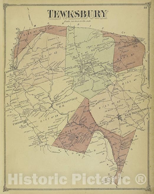 Amazon Com Historic Map 1873 Hunterdon County N J Tewksbury