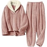 Muchpow Womens Fluffy Pajamas Set Winter Warm Fleece Oversized Pullover Fuzzy Pants Sets Plush Loungewear 2 Piece Pjs