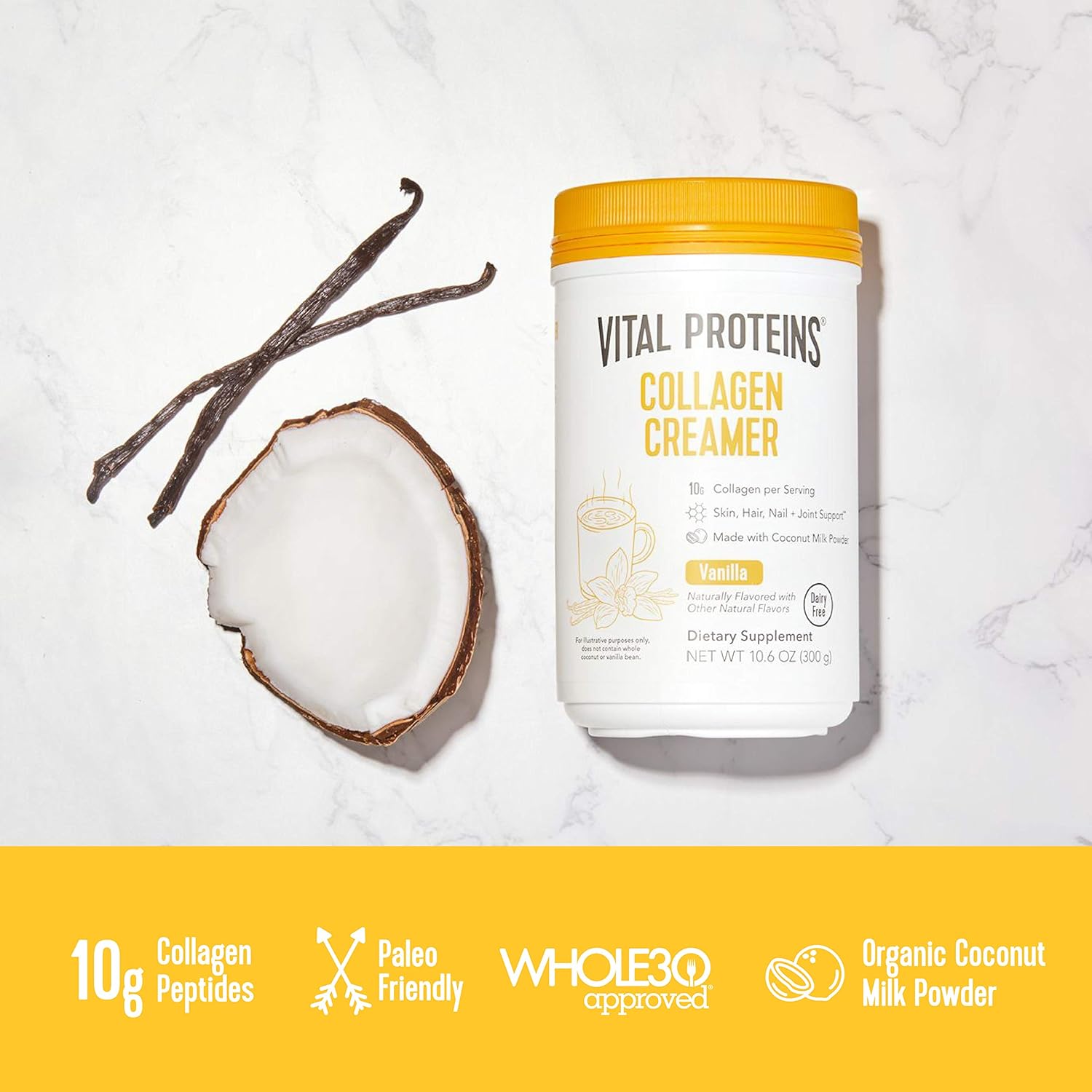 Vital Proteins Collagen Coffee Creamer, No Dairy & Low Sugar Powder with Collagen Peptides Supplement - Supporting Healthy Hair, Skin, Nails with Energy-Boosting MCTs - Vanilla 10.6oz: Health & Personal Care