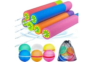 QCFDLCX 12 Pack Water Gun Blaster&Water Balloons Set,6 Squirt Gun,6 Magnetic Reusable Water Balloons for Pool Noodles Outdoor Water Toys