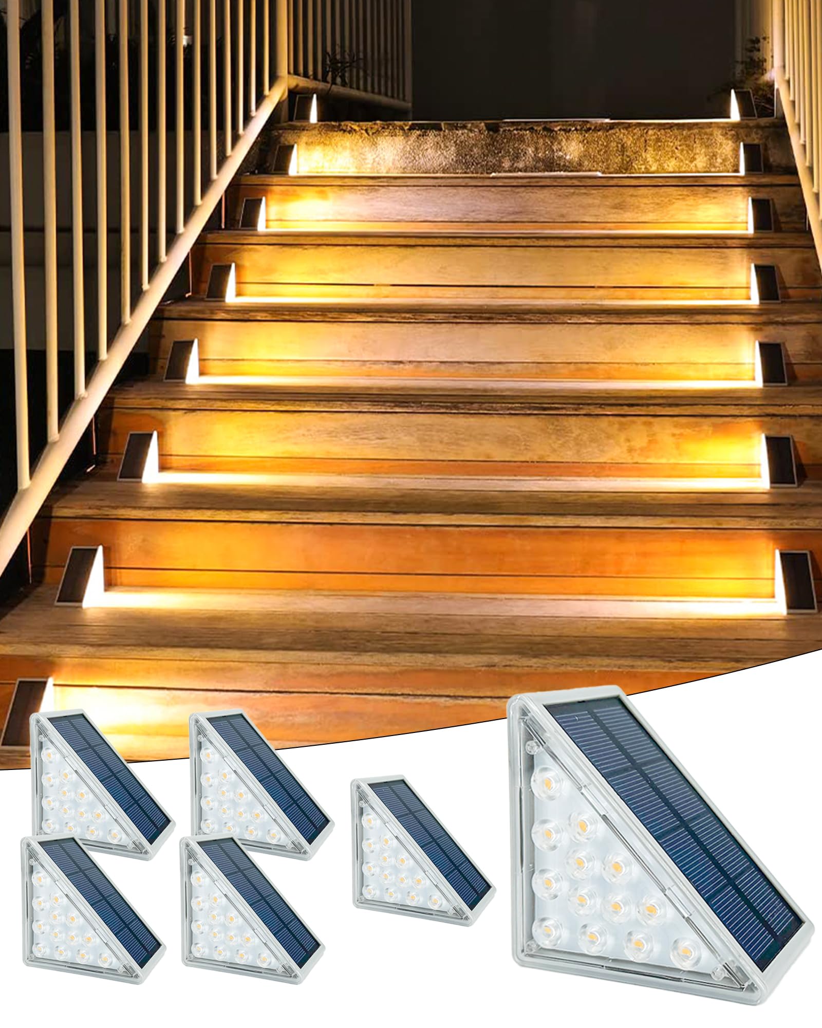 Asteria Solar Stair Light 6 Pack, Solar Step Lights Outdoor IP67 Waterproof, 13 LED Beads for Increased Brightness, Outdoor Stair Lights for Decorative Use on Stairs, Deck, Front Porch (Warm White) — image 1