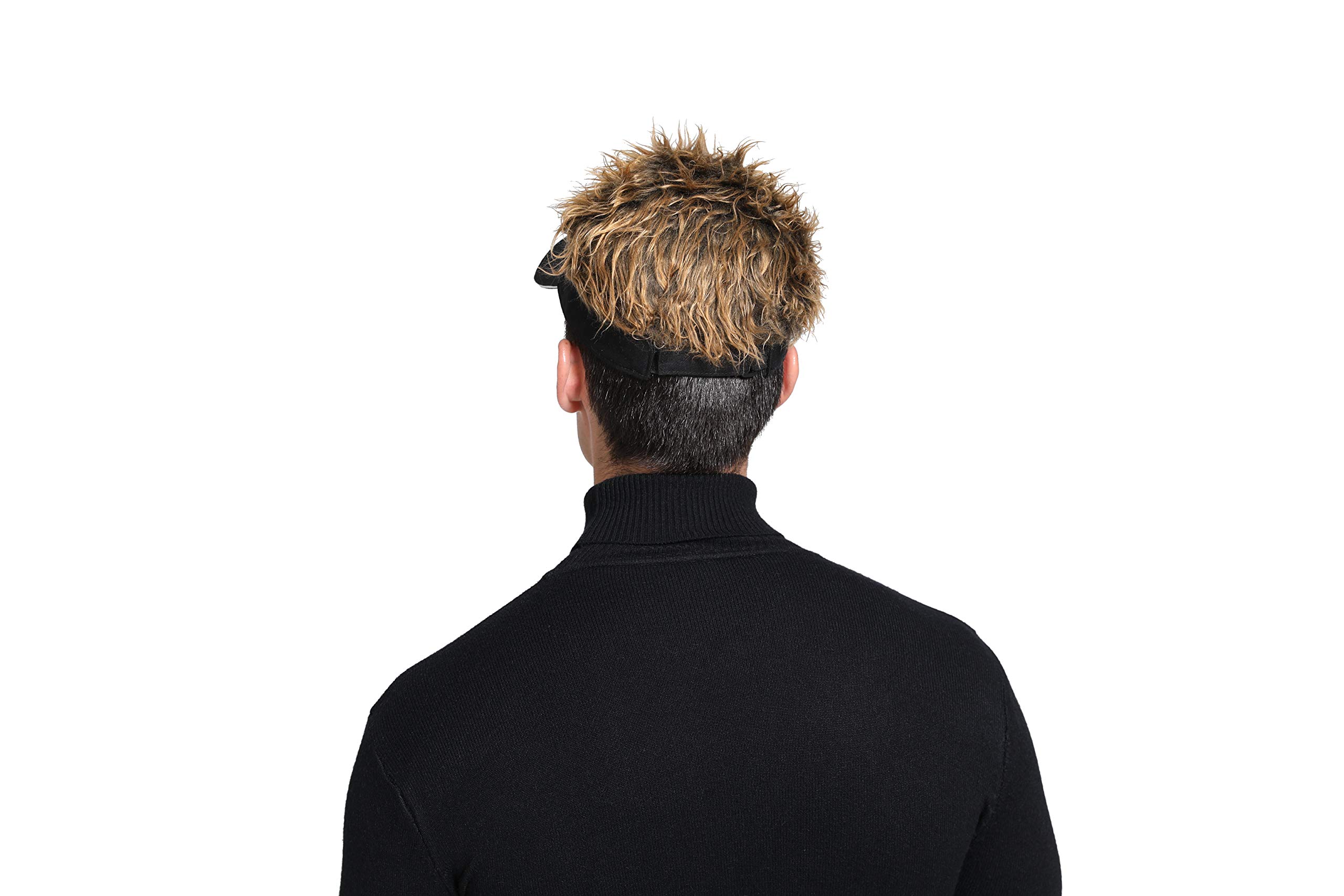 Men\'s Novelty Flair Spiked Hair Visor Sun Funny Golf Cap Fake Wig Peaked Adjustable Baseball Hat Black Brown