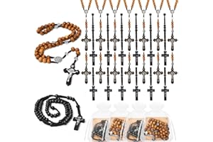 Taikula Wooden Catholic Bead Necklace, Jesus Cross Jerusalem Holy Land Religious Jewelry with Organza Bags Baptism Favors Gift for Men Women