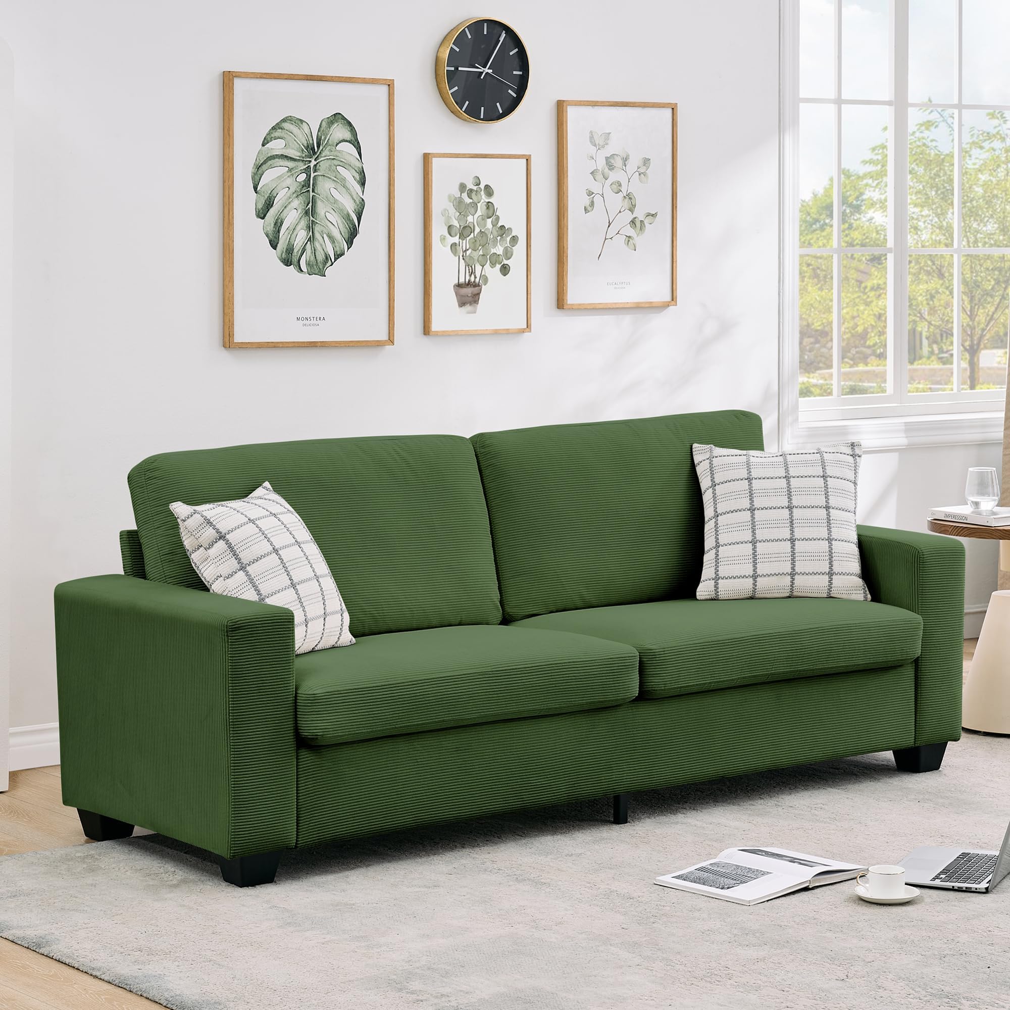 View 1 of ****MISSING PARTSBouPower 84" Corduroy Loveseat Sofa for Living Room, Modern Upholstered Sofa with Wide Armrests, Modern Plush Deep Seat Sofa Couch, Oversized Comfy 3-Seater Sofa for Living Room, Apartment, Green