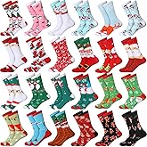 Handepo 24 Pairs Christmas Socks Bulk Christmas Crew Warm Winter Holiday Socks Xmas Soft for Women Novelty Holiday Gift