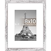 upsimples 8x10 Picture Frame, Display Pictures 5x7 with Mat or 8 x 10 Without, Wall Hanging Photo Frames, Rustic White, 1 Pack
