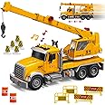 MOBIUS Toys Crane Truck Toy Set – Kids Construction Crane w/Extending Arm, Rotation, Props & Buttons + Sounds & Lights – Toy for Boys Age 4-7, Girls 3 Years Old+