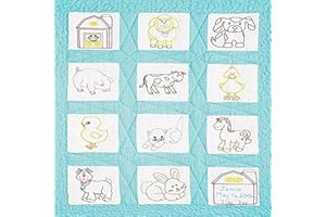 JACK DEMPSEY NEEDLE ART Jack Dempsey Stamped White Nursery Quilt Blocks 9"X9" 12/pkg, Barnyard Friends