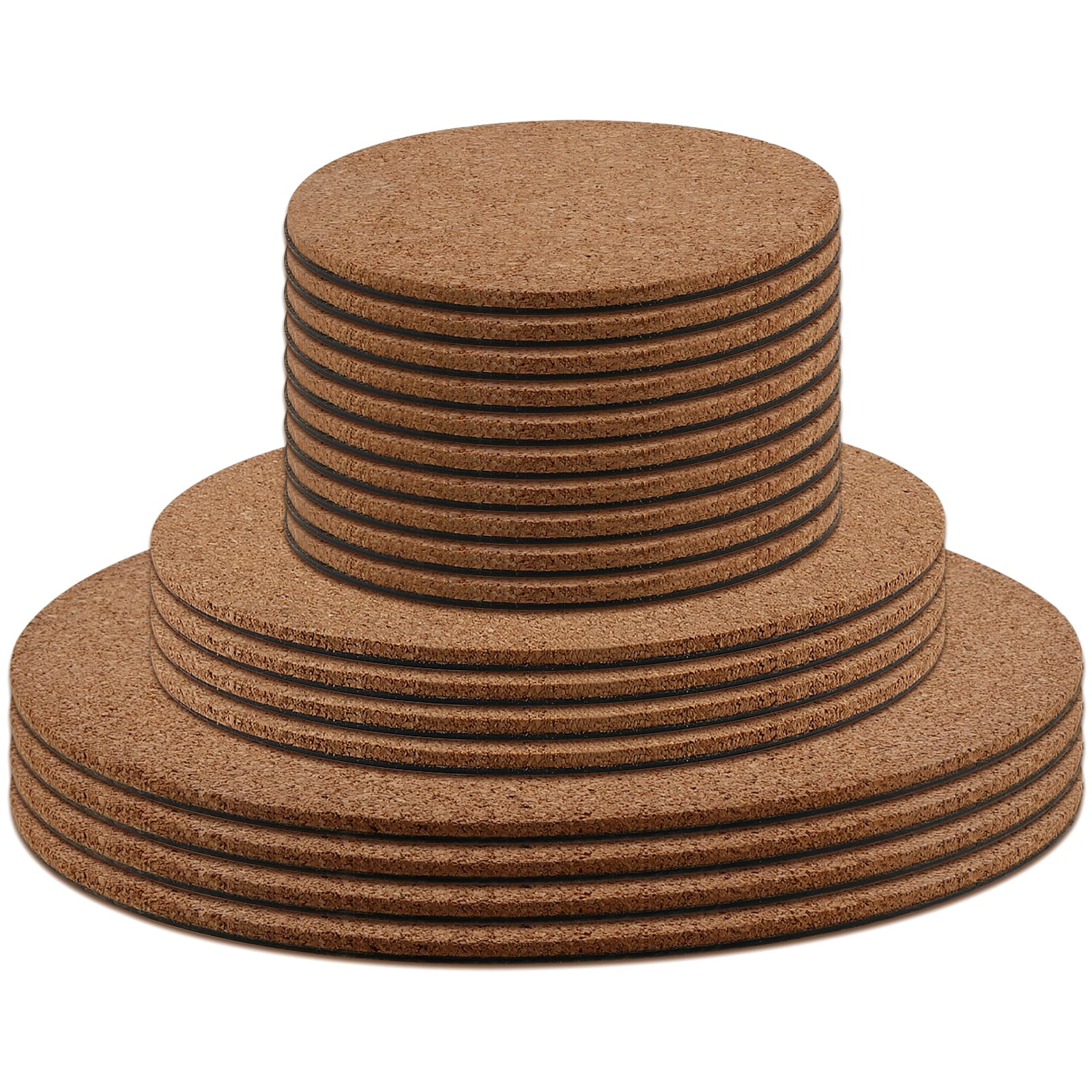 MUKLEI 18 PCS Cork Plant Pot Coasters, Round Cork Plant Mat, Table Placemats for Indoor Plants, Drink, DIY Craft Project, 10cm, 15cm, 20cm