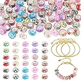 Cheriswelry 78Pcs European Beads for Bracelets Making Kit Large Hole Rondelle Loose Spacer Beads with Stainless Steel Bracelets Beads 13.5-14mm for DIY Necklace Earring Jewelry Making
