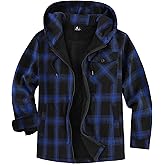 V VALANCH Men's Sherpa Lined Flannel Jacket with Hood – Zip Up Plaid Shirt Jacket Winter Outdoor Warm Outerwear Fleece Coat, Blue Black L