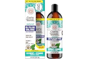 GuruNanda Farmed Mint Oil Pulling Mouthwash for Complete Oral Hygiene, 7 Essential Oils & Vitamins for Happy Teeth & Gums & F