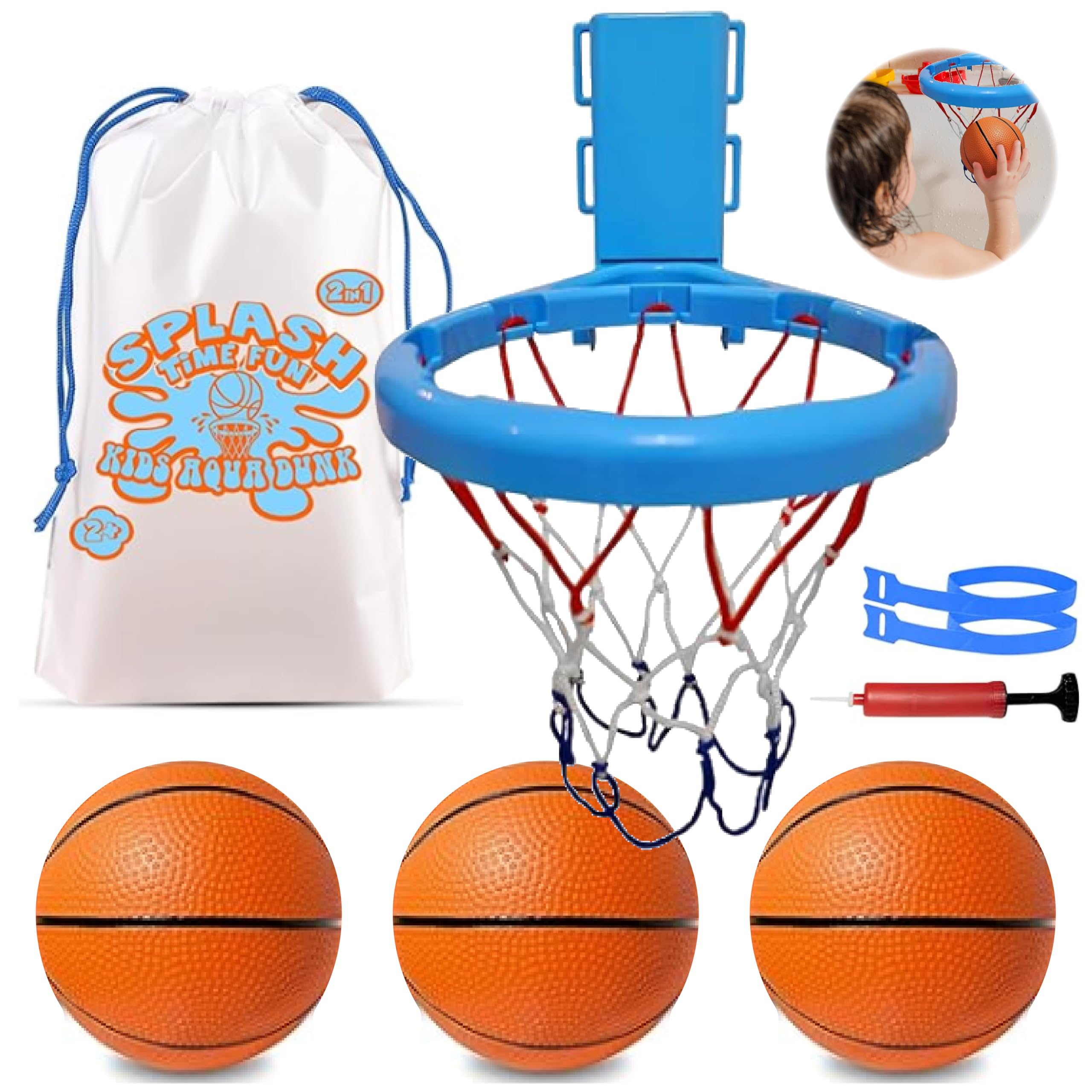 Premiann - 2 in 1 Fun Baby Bath Basketball Hoop, Strong Suction Basketball Bath Hoop And Balls Set, Kids Bath Basketball Hoop, Baby Basketball Hoop, Bath Toy Fun For 1 and 2 year olds