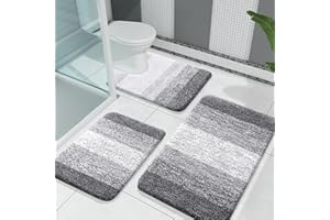 OLANLY Bathroom Rugs Sets 3 Piece, Soft Absorbent Microfiber Bath Mats and U-Shaped Contour Toilet Rug, Machine Wash Dry, Plush Shaggy Bath Mat Set for Bathroom (30"x20"+24"x16"+24"x20", Grey)
