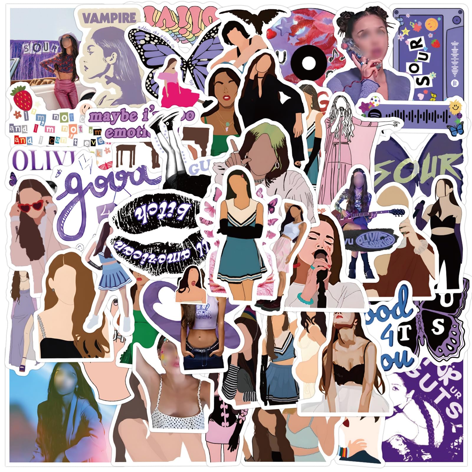 KASESSS 110 Pieces for Olivia Stickers, Pop Singer Decal, Waterproof Stickers Music, Scrapbook Stickers for Olivia-Fans Gift, Vinyl Stickers for Water Bottles,Guitar,Laptop Book, Skateboard,Suitcase