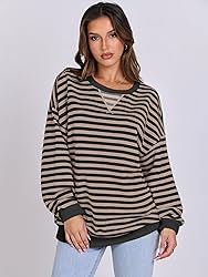 ANRABESS Women Striped Oversized Sweatshirt Long