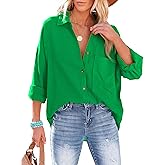 Zontroldy Oversized Button Down Long Sleeve Shirts for Women Solid Color Casual Boyfriend Shirt Boluse Tops