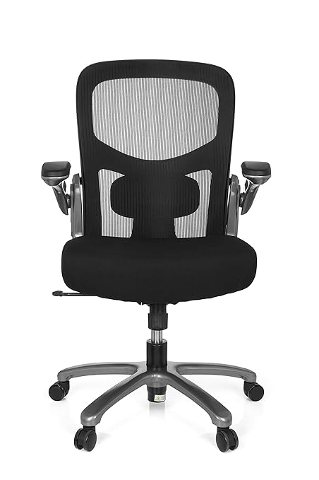 hjh OFFICE 736120 Büro-Schreibtisch-Stuhl bis 220 kg Instructor T XXL Netz-Stoff, Titan Schwarz, klappbare Armlehnen