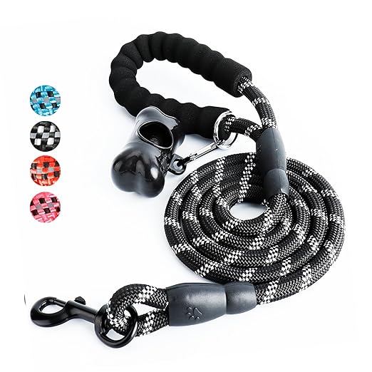 Toozey 1,5m Reflektierend Hundeleine mit Gepolsterter Griff, Trainingsleine mit Karabiner, Hundekotbeutel und Beutelspender, 
