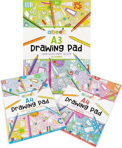 abeec 3 Drawing Pads for Children 150 Sheets A4 x2 A3 x1 80gsm