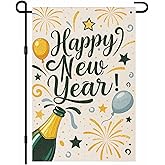 IVN New Year Garden Flag 12x18 Inch Double Sided Happy New Year with Champagne Bottle and Balloons Outdoor Yard Flag for Outside Front Door Lawn Porch Patio Welcome Decor