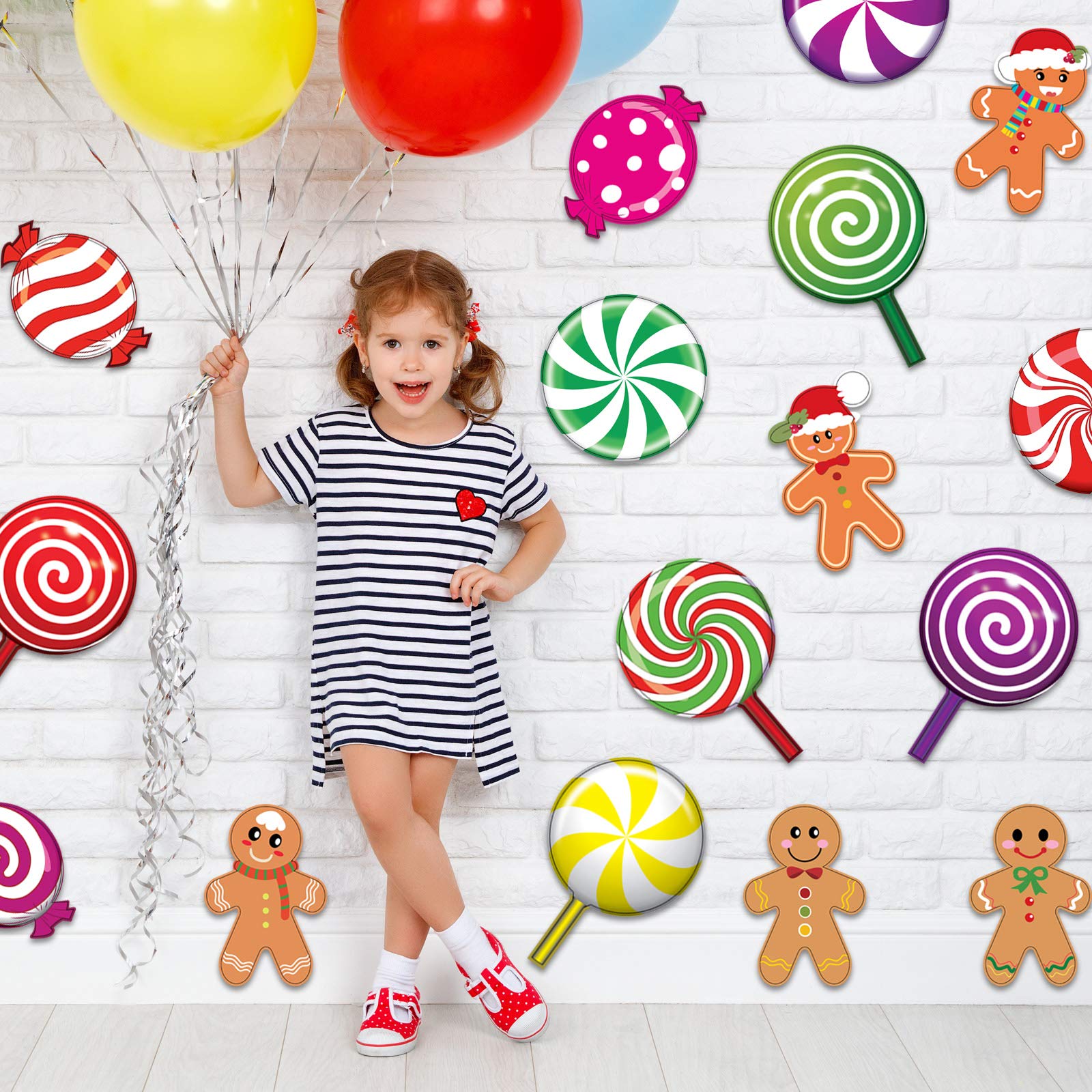 40 Pieces Peppermint Cutouts Gingerbread Cutouts Colorful Candies Round Lollipop Cutouts Colorful Christmas Cutouts Candy Theme Birthday Wedding Party Decorations for Bulletin Board Decorations