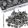 Notgia 70Sets Assorted Conchos Mixed Antique Silver Color Studs Spikes and Studs Rivets Leather Craft Accessories for Decorate Belts Handbags Wallets Dog Collars Shoes Clothing Bracelets Chokers Bags