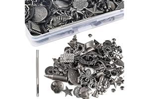 Notgia 70Sets Assorted Conchos Mixed Antique Silver Color Studs Spikes and Studs Rivets Leather Craft Accessories for Decorate Belts Handbags Wallets Dog Collars Shoes Clothing Bracelets Chokers Bags