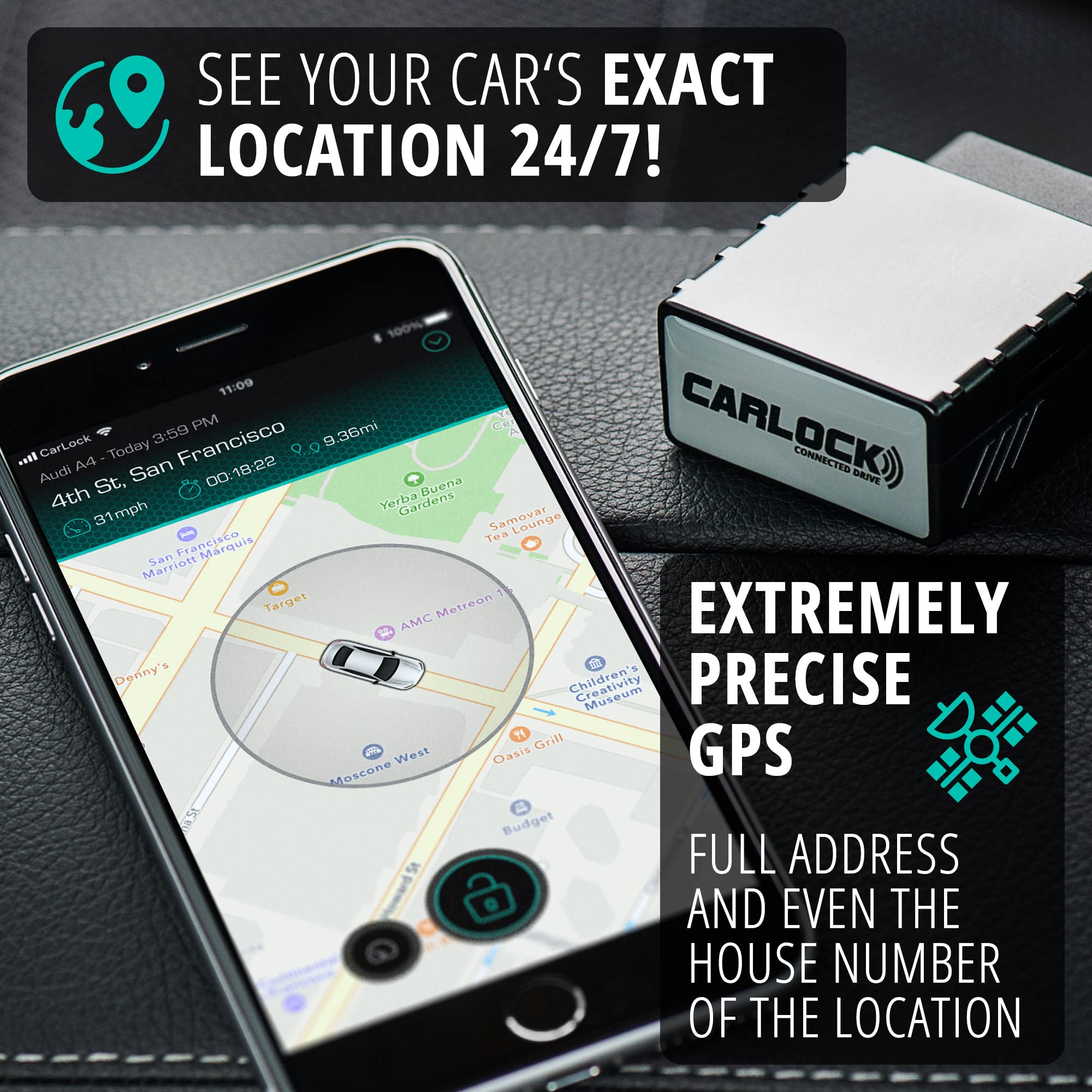 CARLOCK OBD2 Anti Theft Car Device + Bluetooth Tag 2.0 Bundle - 4G Real Time Car Alarm System with GPS Tracker for Vehicles & Car Auto SecurityLock Accessory - Instant Car Security Alerts on Phone App