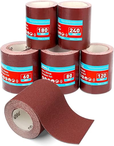 SHALL Sandpaper Roll Set 5 Rolls 9.3mm x 5m Aluminum Oxide Grit 60-240