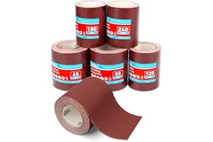SHALL Sandpaper Roll Set 5 Rolls, 9.3cm x 5m, Aluminum Oxide Sandpaper for Woodworking, 60/80/120/180/240 Grit, Aluminium Oxi