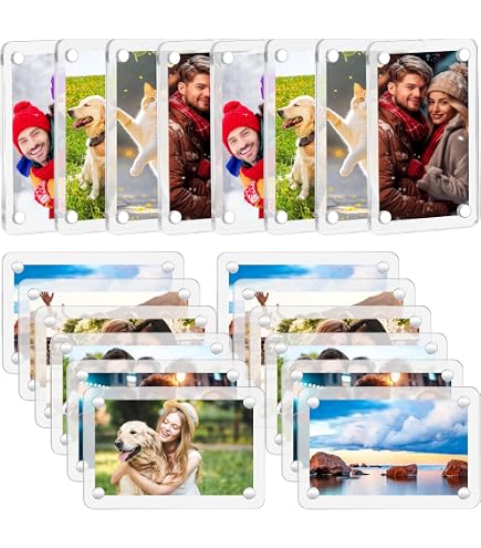 MaehSab Lot De 16 Cadres Photo Magnétiques Acrylique | 5,8 X 8,9 Cm | Pour Instax Mini & Polaroid | Aimants Puissants Réfrigérateur