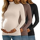 Sweetyweee 3 Pack Women's Maternity Shirts Ribbed Turtleneck Long Sleeve Slim Fit Pregnancy Tops Fall Casual Pregnant Sweater