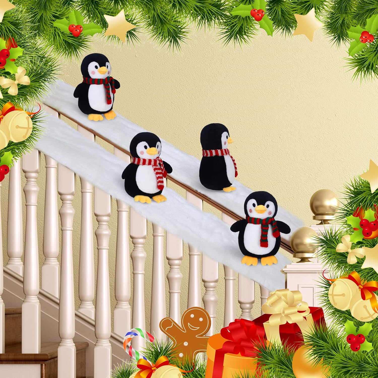 Artificial Snow - Christmas Snow Blanket Roll and Cute Penguin Flurry Plush Stuffed Animal Toy Doll, 6 Inch Mini Winter Penguins 47 x 13 Inch Artificial Fake Snow Carpet for Xmas Gift Boys and Girls Birthday