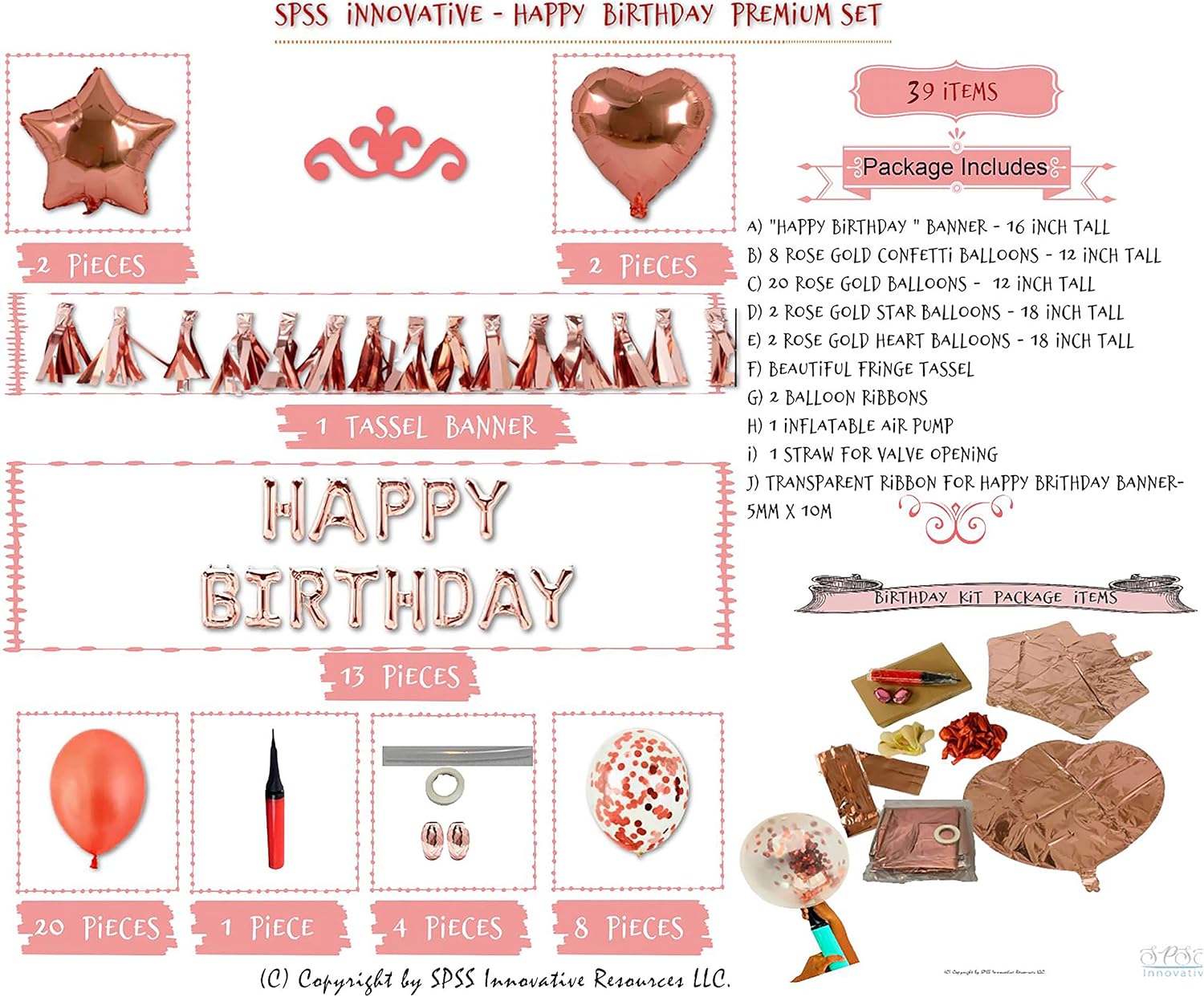 Party Supplies 2 Heart Balloons 10 Tassels Spss Innovative Happy Birthday Balloon Banner Rose Gold Birthday Decoration Set Rose Gold Balloons 1 Inflatable Cylinder 8 Confetti Balloons 2 Star Balloons Happy
