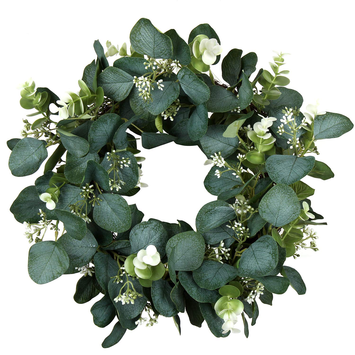 Briful 16" Artificial Eucalyptus Wreath Spring Summer Wreath Faux Greenery Door Wreath for Indoor Farmhouse Front Door Bedroom Wall Window Festival Celebration Décor