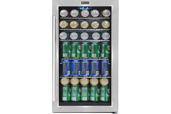 Whynter Beverage Refrigerator with Double-Layer Glass Door, 127-Can 3.1 Cu Ft Freestanding Drink Mini Fridge, BR-130SB, Stainless Steel