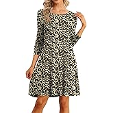 VIISHOW Womens Round Neck 3/4 Sleeves A-line Casual Tshirt Dress with Pocket