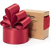 Keypan Red Satin Ribbon Double-Faced Wired Ribbons for Gift Wrapping Flower Bouquet Bows Wedding Invitation Christmas Decor Crafts 1-1/2 Inch 10 Yards