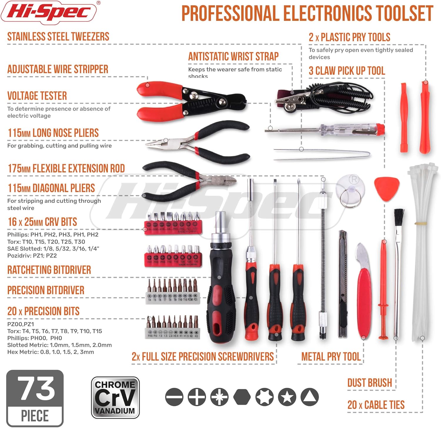 Hi-Spec 56pc Electronics Repair & Opening Tool Kit Set for Laptops Devices, Computers - Image 3