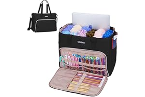 Crochet Tote Bag,Leudes Knitting Bag Fits 15.6 Inch Laptop Yarn Storage Organizer Large Yarn Holder Hook Case for Knitting & Crochet Supplies (Black)