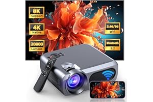 BBIANLYY Projector with WiFi and Bluetooth,Native 4k, 8K Supported Portable Projector, 20000 Lumen Bluetooth Projector for Home Theater, Outdoor Movie Projector Compatible with HDMI, USB,TV Stick, iOS, Android