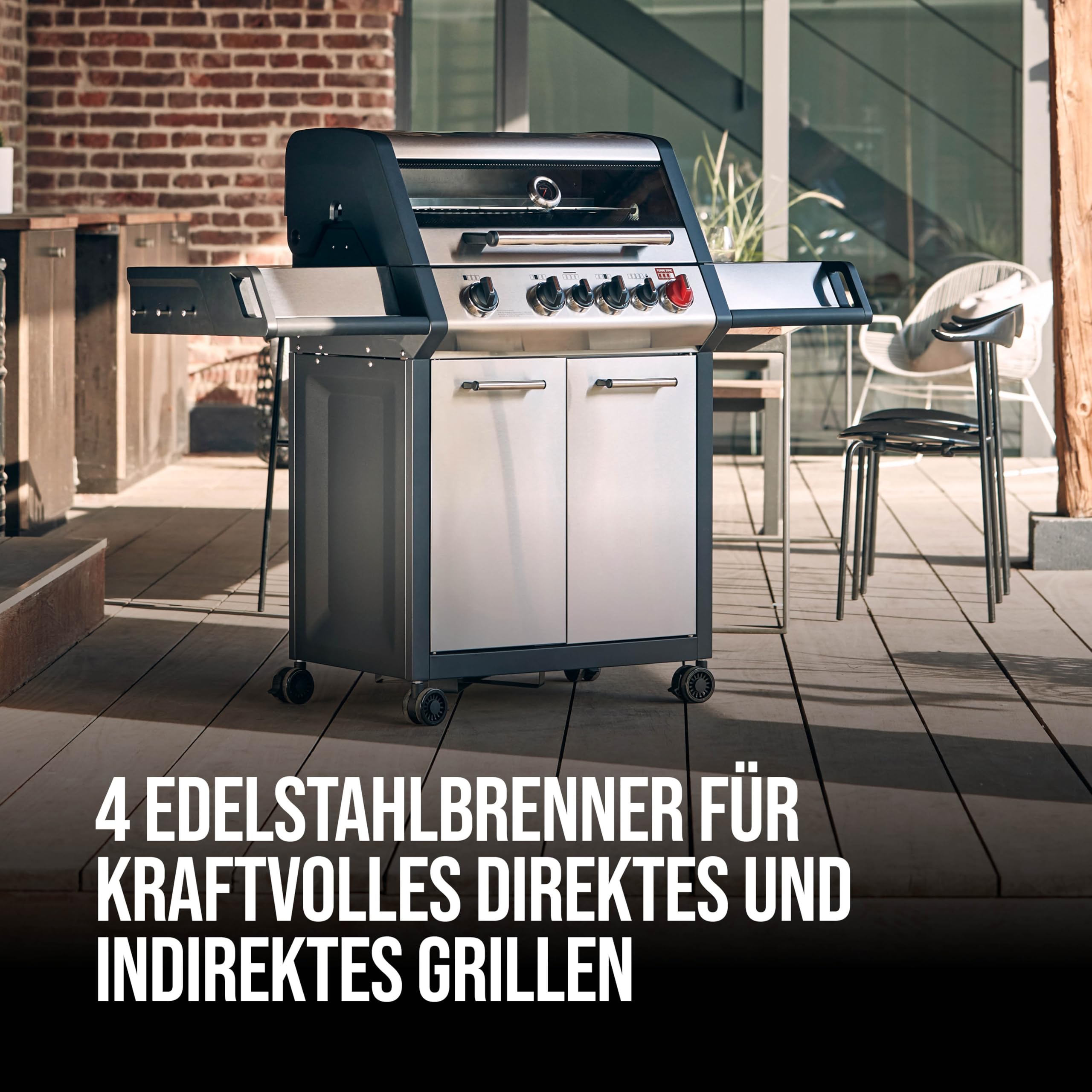 Enders® Gasgrill MONROE PRO 4 SIK TURBO, 4-Edelstahlbrenner, Seitenkocher, Infrarot-Backburner, PanoVision Sicht, HEAT RANGE™-Brenner, SWITCH GRID™, 800 °C TURBO ZONE™, SIMPLE CLEAN™ #8378 2
