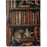 ainori Book Flannel Blanket - Adorable Cat Napping on Bookshelf Throw,Playful Gifts for Adult & Library Lovers, Ultra Soft & Warm,Lightweight, for Couch Bedroom Living Room Modern Decor 60x80in