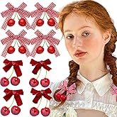 8 Pcs Cherry Bow Hair Clip Sweet Cute Rhinestone Bow Alligator Clips Red White Plaid Hair Barrettes Hair Accessories for Women Girls Christmas Hair Decoration