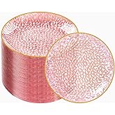 DaYammi 100 Pcs Pink Gold Dessert Plates hammered party plates, Pink Disposable Plates With Gold Rim, 7 Inch Dessert Platos Disposable, Plastic Appetizer Plates Perfect for Mother's Day
